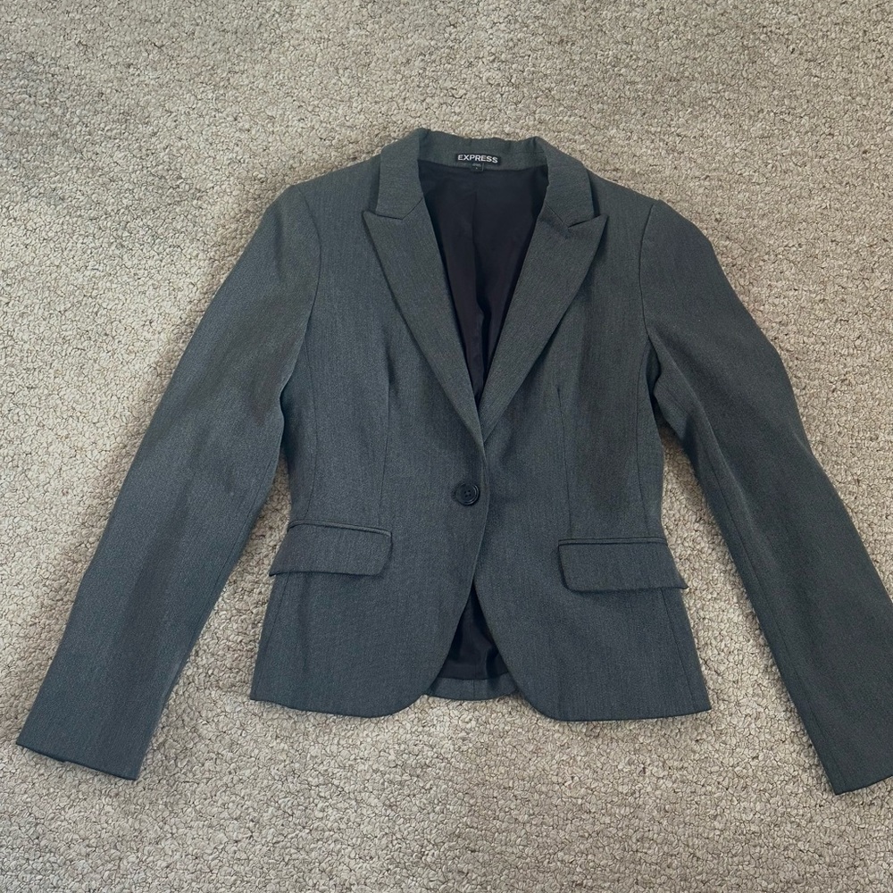 Express Women's Charcoal Blazer | Slim Fit | Padded Shoulders